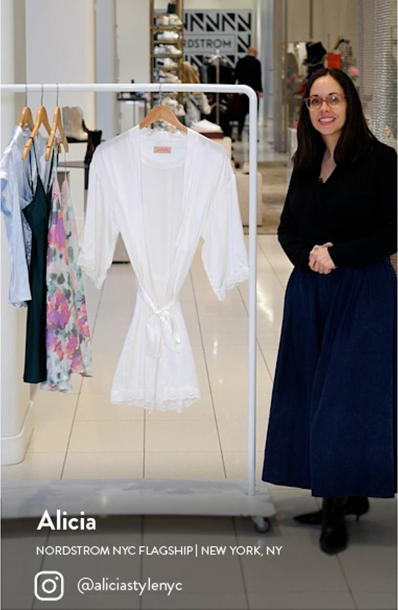 Camille Lace Trim Silk Short Robe, sales video thumbnail