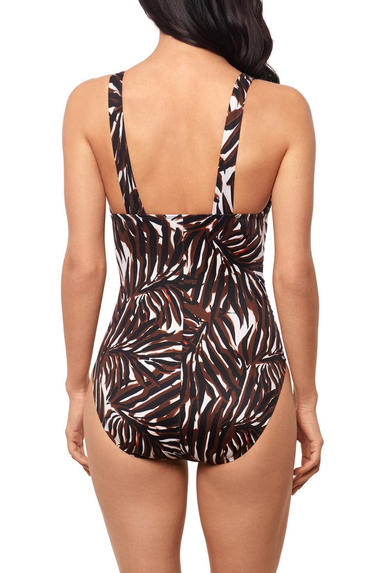 Ventana Evangeline Plunge Neck One-Piece Swimsuit, Alternate, color, BROWN MULTI