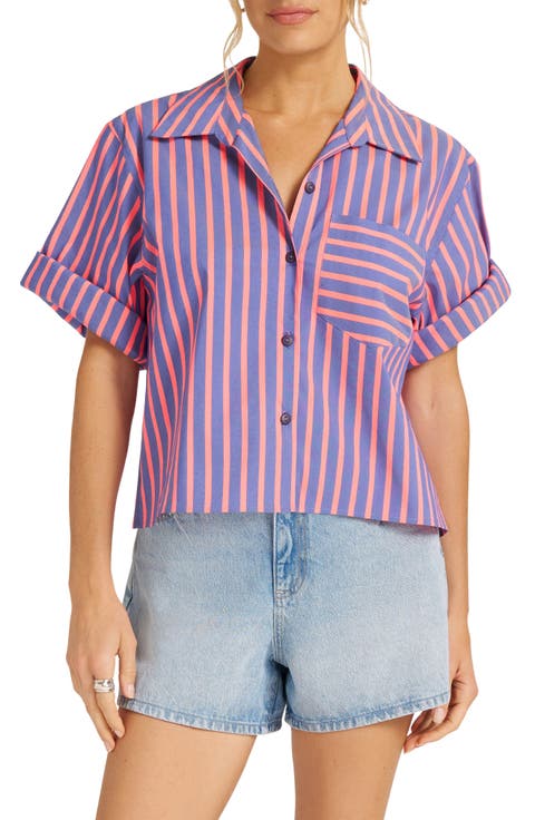 Chamber Directional Stripe Cotton Blend Button-Up Shirt