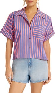 matty m. Chamber Directional Stripe Cotton Blend Button-Up Shirt