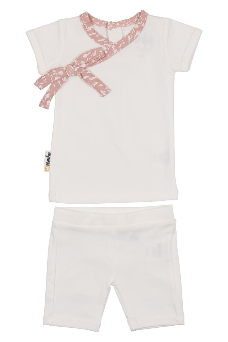 Speckle Trim Stretch Cotton Wrap Shirt & Shorts Set, Main, color, WHITE