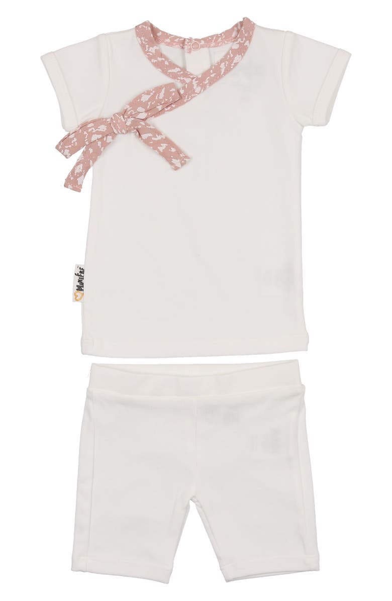 Manière Speckle Trim Stretch Cotton Wrap Shirt & Shorts Set, Main, color, White