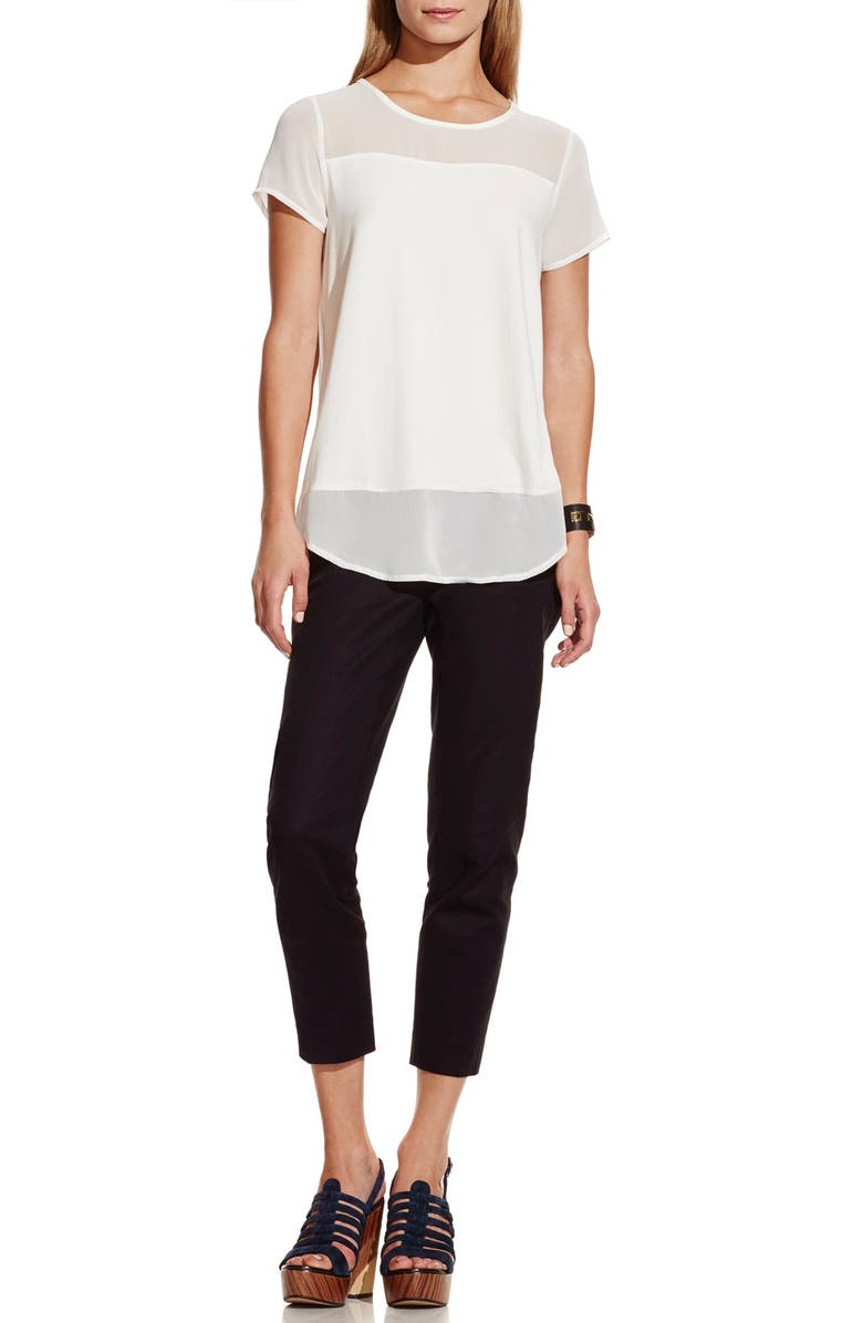 Vince Camuto Chiffon Yoke Short Sleeve Top, Alternate, color, 