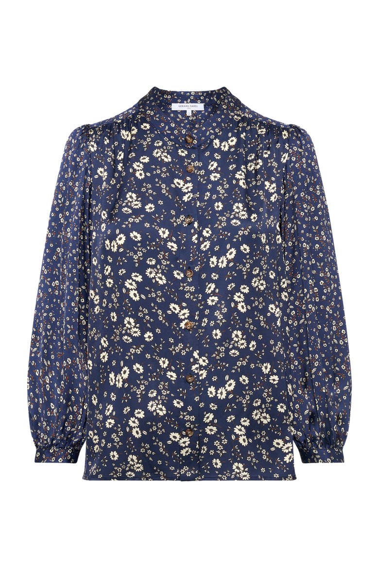 Anaelle Floral Mandarin Collar Shirt, Alternate, color, Navy Blue