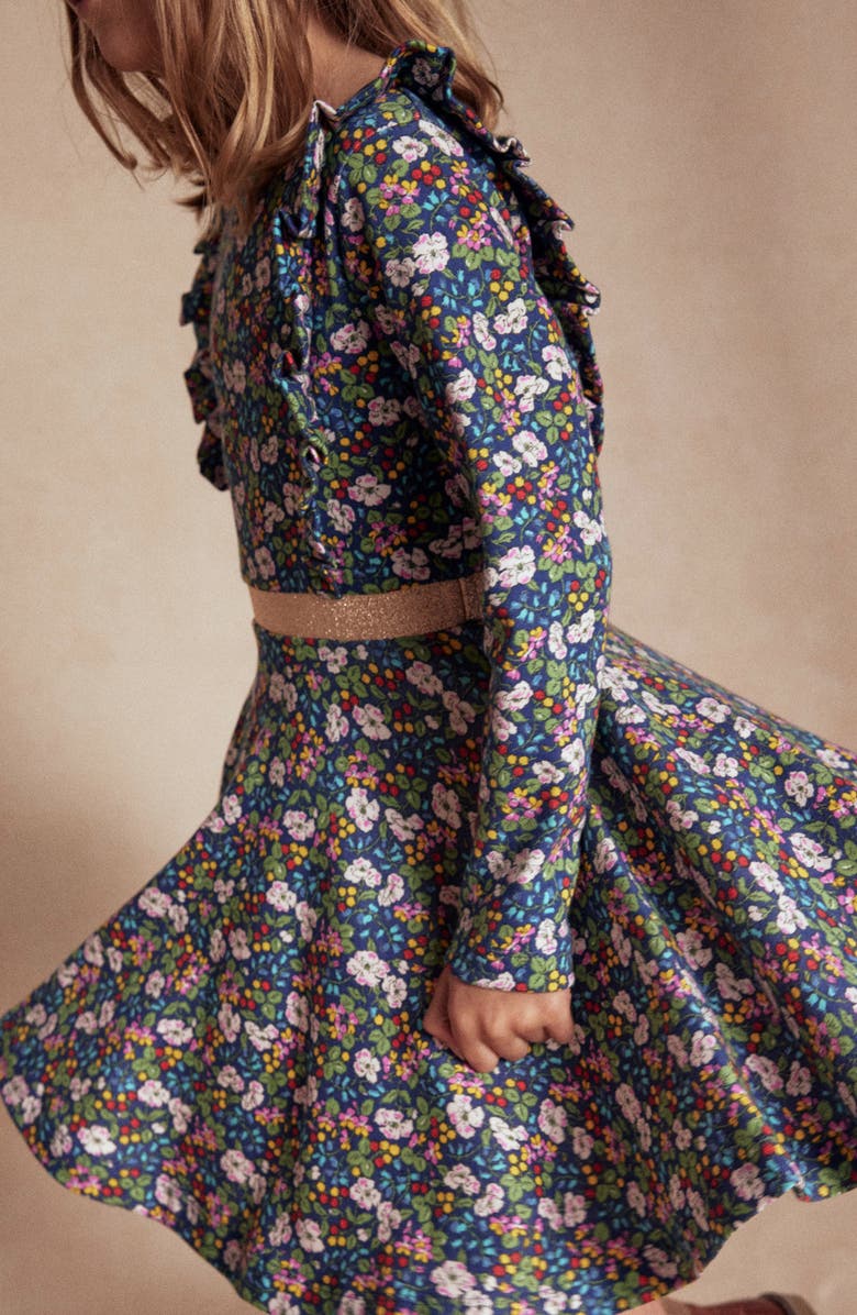 Mini Boden Kids' Floral Long Sleeve Cotton Jersey Dress, Alternate, color, Starboard Blue Berry Floral