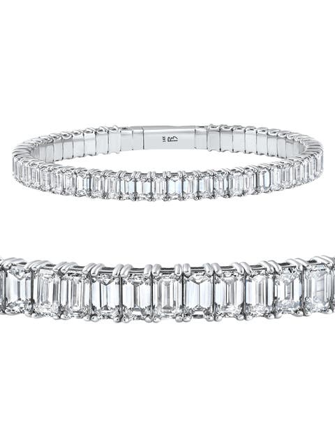 16Ct Emerald Diamond Tennis Flexible Bangle Bracelet 14k Gold Lab Grown