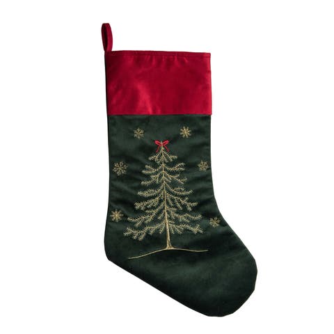 Christmas Tree w/ Bow Forest Hanging Large Emerald Christmas Stocking 20"