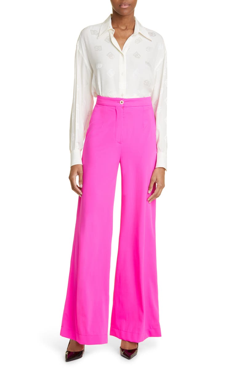 Dolce&Gabbana Logo Jacquard Long Sleeve Silk Button-Up Blouse, Alternate, color, 