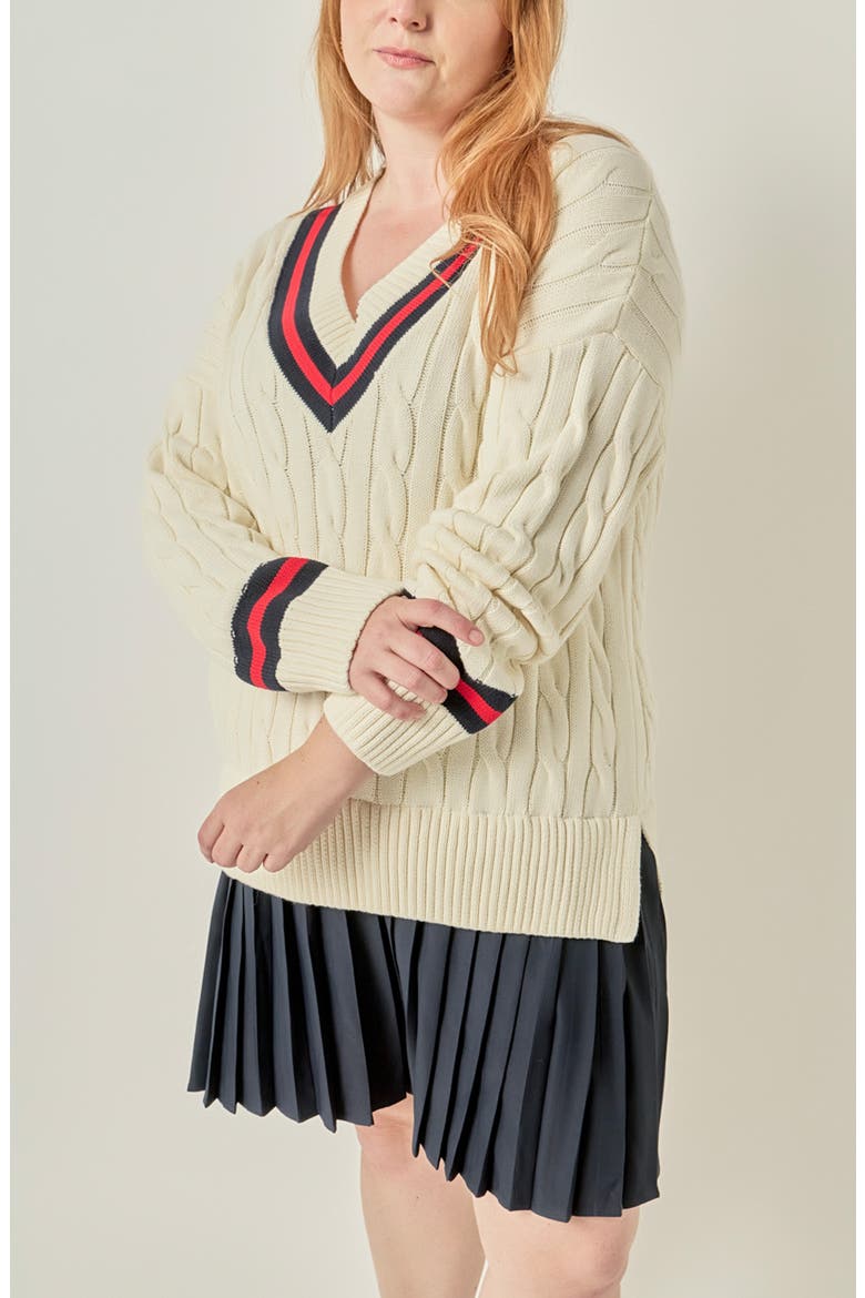 Cable Knit Pleated Sweater Dress, Alternate, color, IVORY MULTI