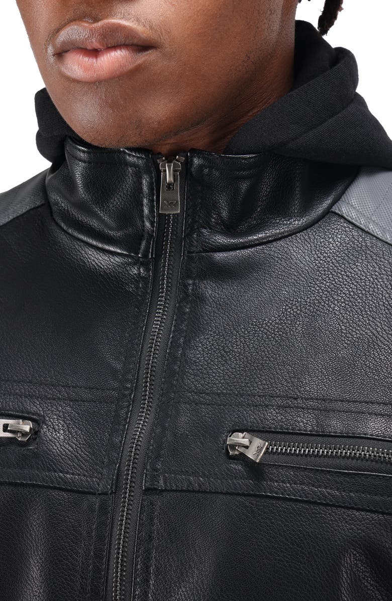 XRAY Faux Leather Hooded Moto Jacket, Alternate, color, Black/ Grey