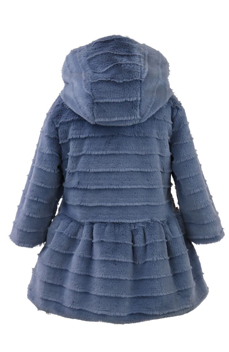 Widgeon Faux Fur Hooded Zip Front Pompom Coat, Alternate, color, Navy Lash Stripe
