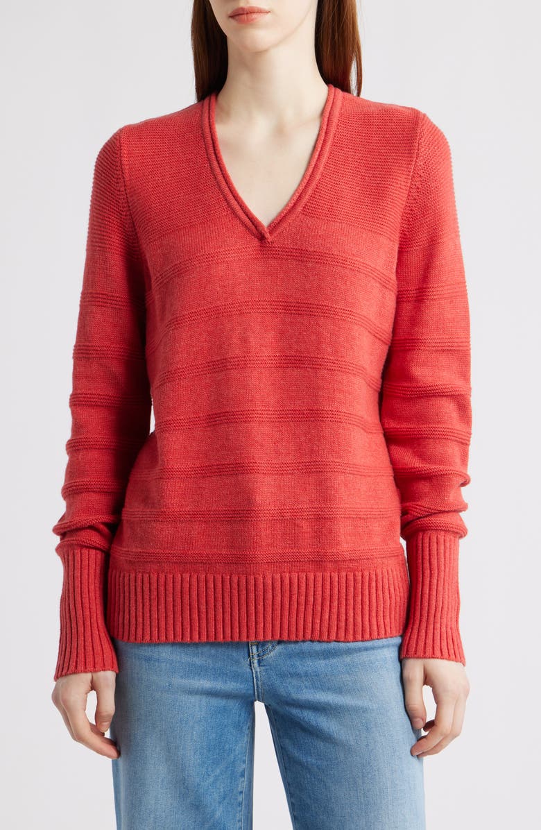 NIC+ZOE Textured Cotton & Cashmere Blend V-Neck Sweater, Main, color, Rosette