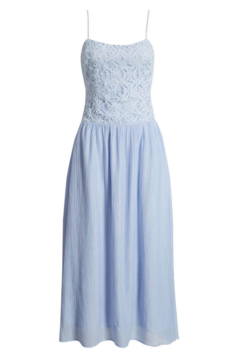 Floral Appliqué Tie Shoulder Midi Dress, Alternate, color, BLUE