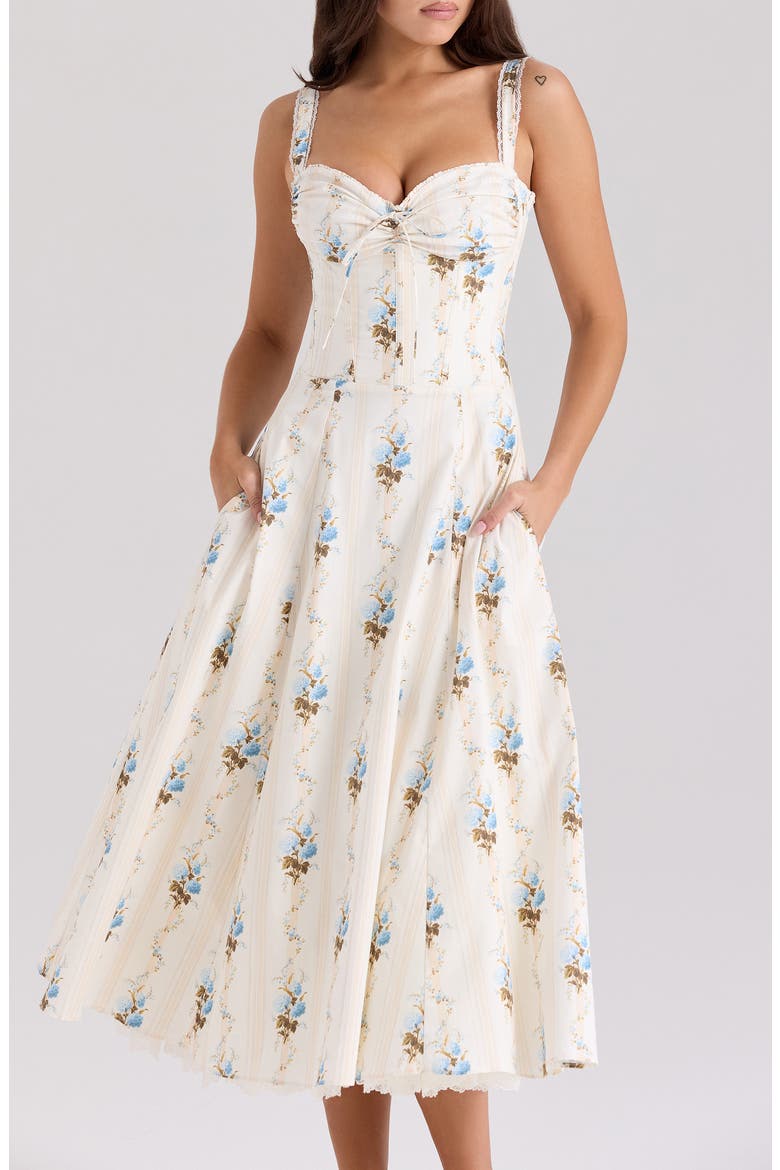 Rosalee Corset Fit & Flare Sundress, Alternate, color, HYDRANGEA STRIPE CREAM