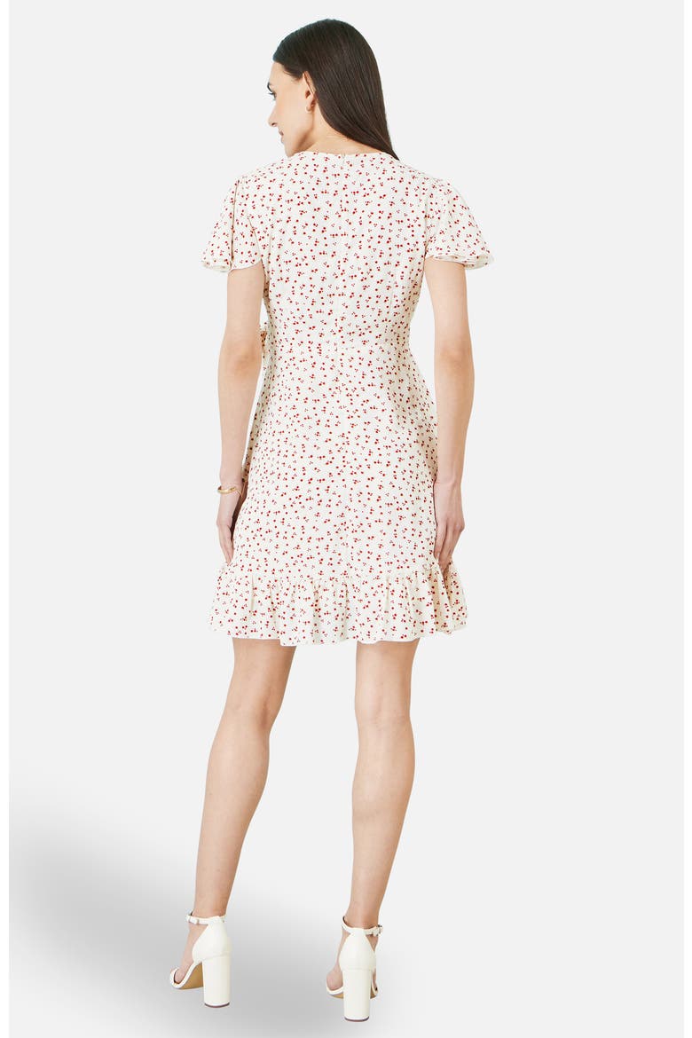 Ditsy Print Frill Wrap Dress, Alternate, color, White
