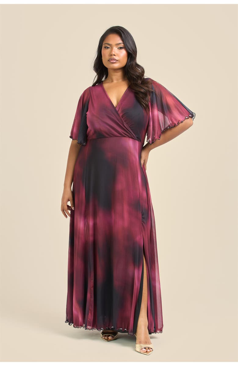 FASHION-SZN CURVE Elegant Abstract Print Mesh Maxi Dress, Alternate, color, Red