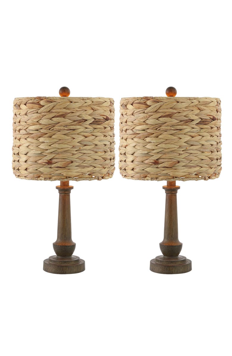 JONATHAN Y Leona 21.25" Rustic Farmhouse Handwoven Water Hyacinth/Resin LED Table Lamp, Brown Wood Finish, Main, color, Brown Wood Finish