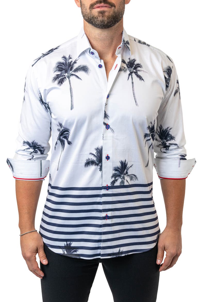 Fibonacci Nuitpalm White Contemporary Fit Button-Up Shirt, Alternate, color, WHITE