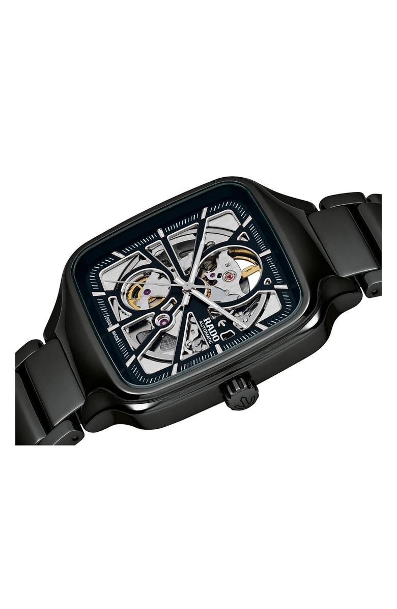 RADO True Square Automatic Open Heart Ceramic Bracelet Watch, 38mm, Alternate, color,