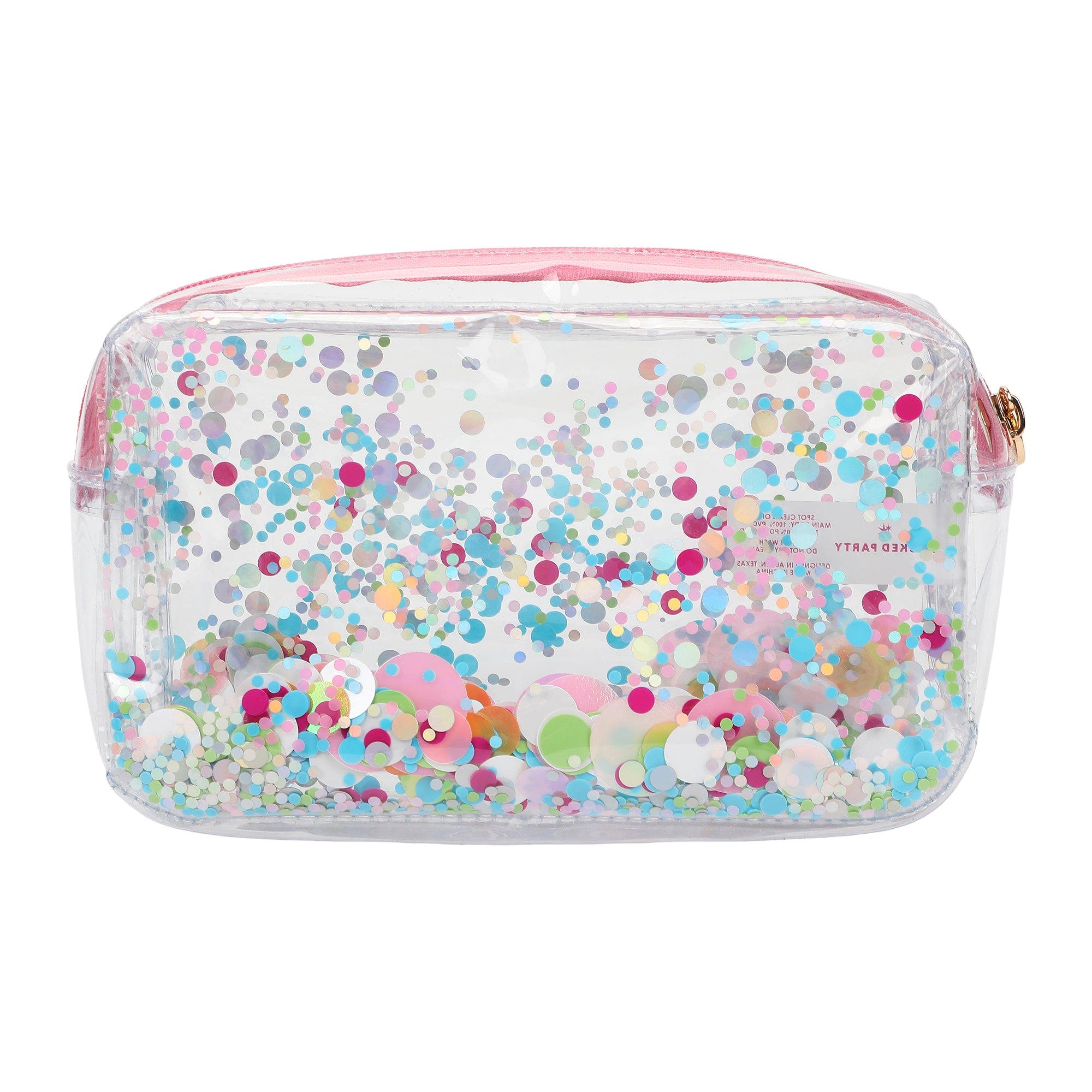 Multicolor Confetti Clear Vinyl Zip Pouch - Trapped Confetti Vinyl Organizer for Makeup Travel School Supplies with Signature Confetti Pouch, Alternate, color, Multicolor