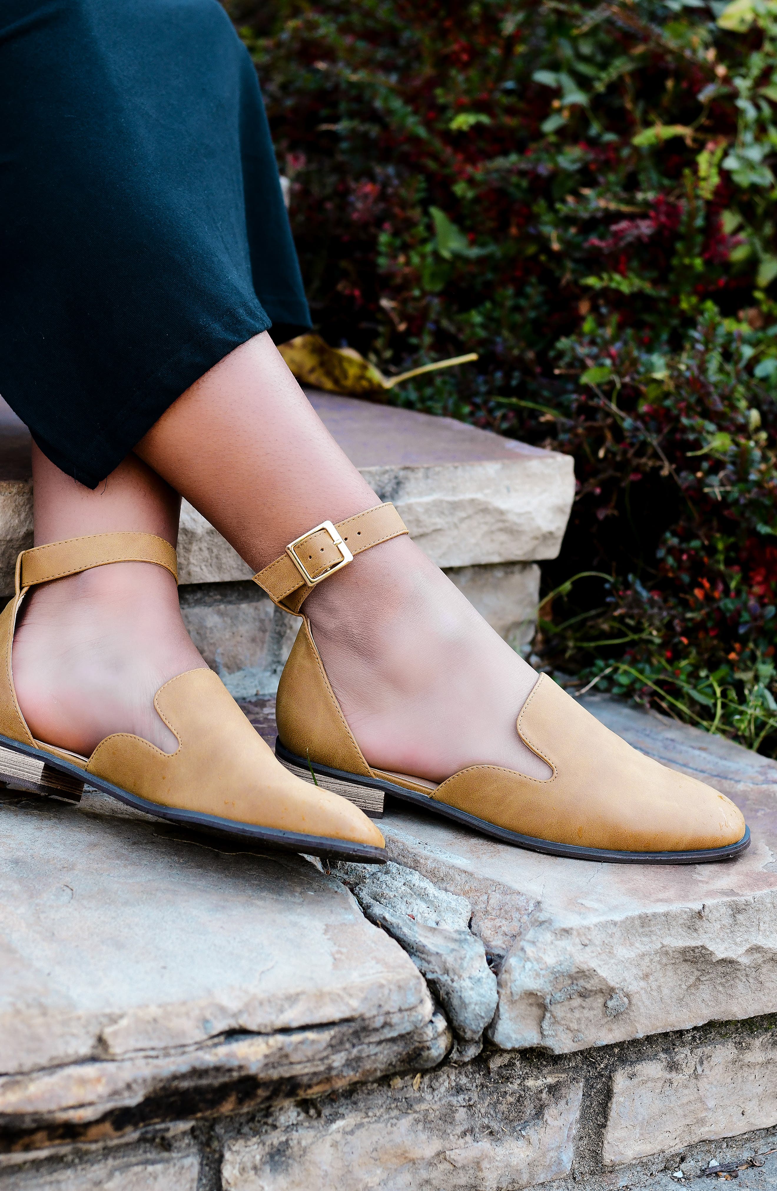 Journee Collection JOURNEE Loreta Ankle Buckle Flat, Alternate, color, Wine