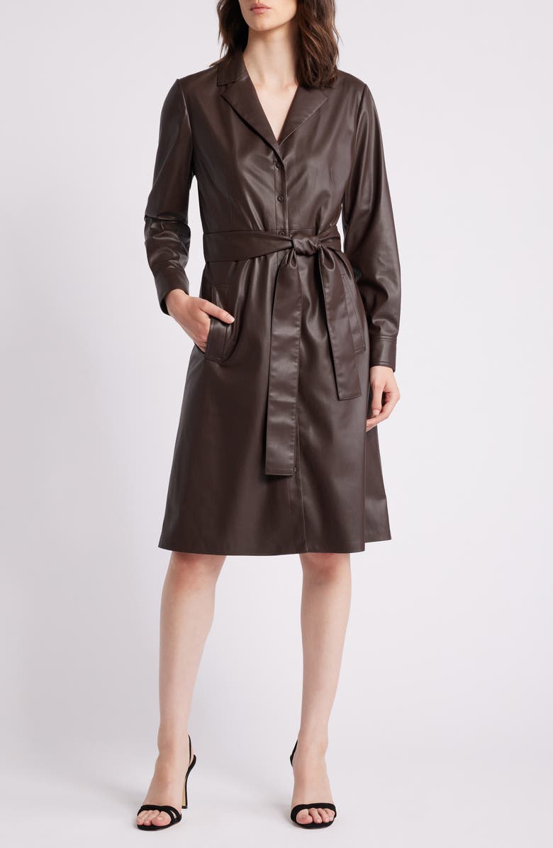 KOBI HALPERIN Tie Belt Long Sleeve Faux Leather Dress, Main, color,