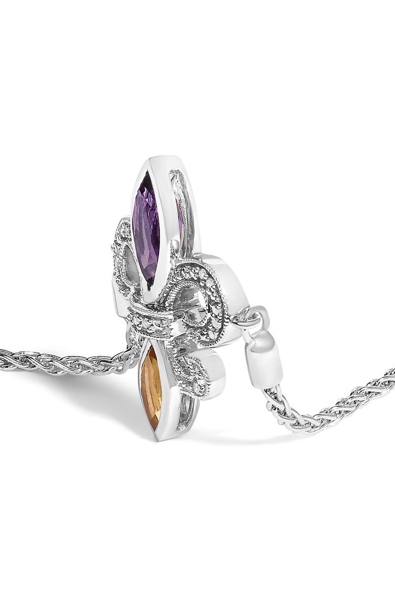 Haus of Brilliance Silver Marquise Amethyst, Citrine and Diamond Lariat Fleur De Lis Bolo Bracelet, Alternate, color, White
