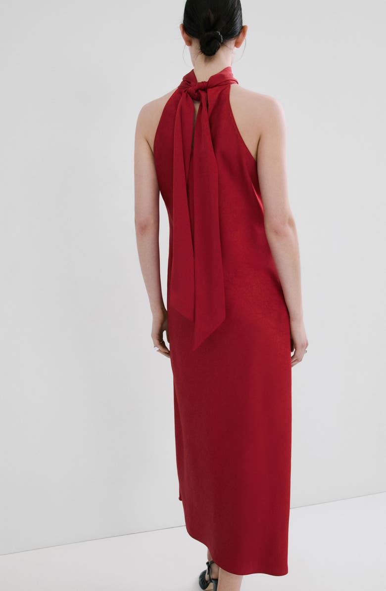 MANGO Sleeveless Crinkle Satin Maxi Dress, Alternate, color, Red