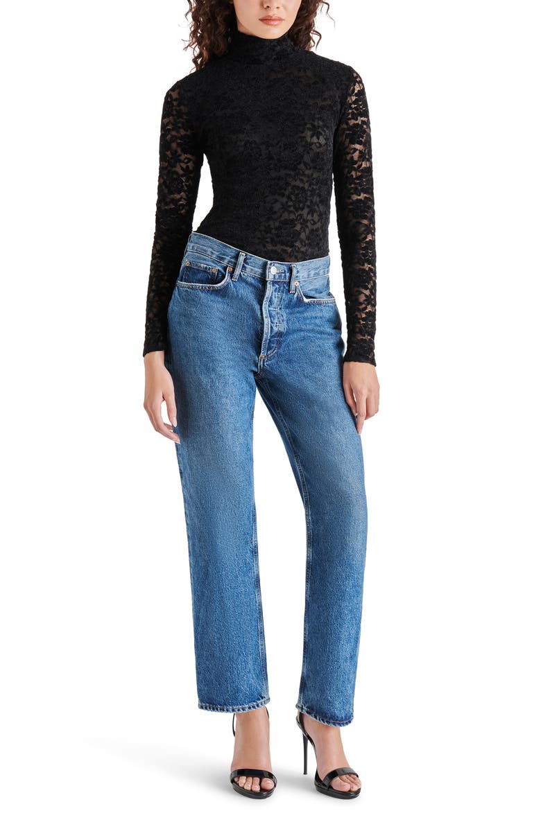Steve Madden Cassi Lace Long Sleeve Bodysuit, Alternate, color,