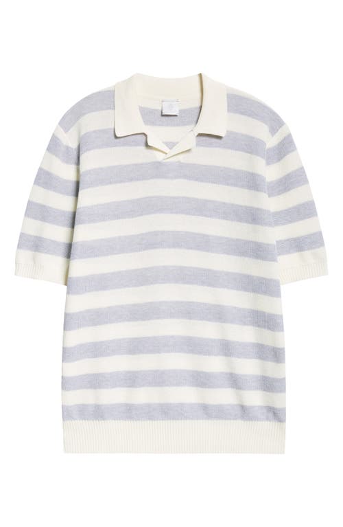 Shop Eleventy Stripe Short Sleeve Cotton Polo Sweater In 01-13 White Light Grey Melange