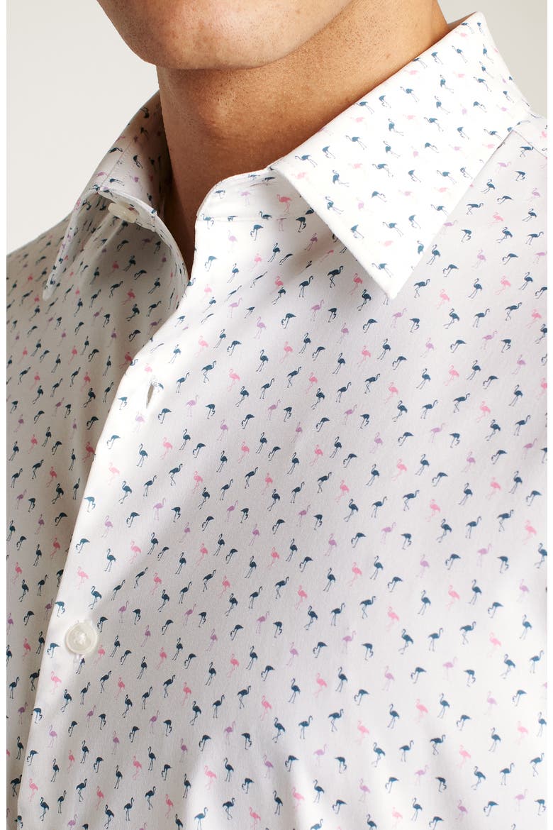 Flamingo Print Short Sleeve Performance Button-Up Shirt, Alternate, color, PHIL FLAMINGO C33