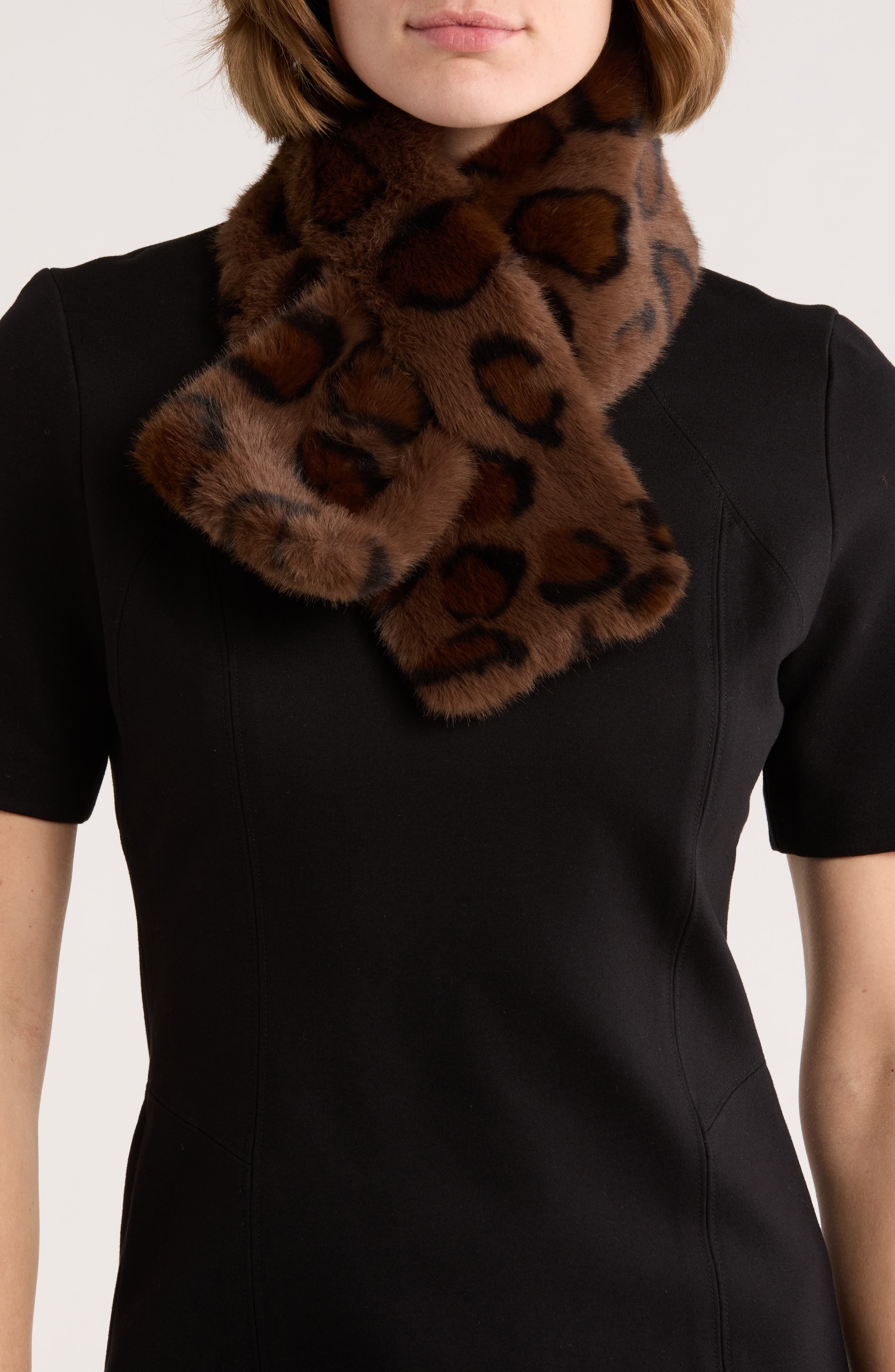 La Fiorentina Animal Print Faux Fur Pull-Through Scarf