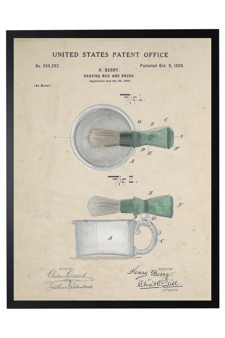 Shaving Cup and Brush Patent in Black Frame, Main, color, No Color
