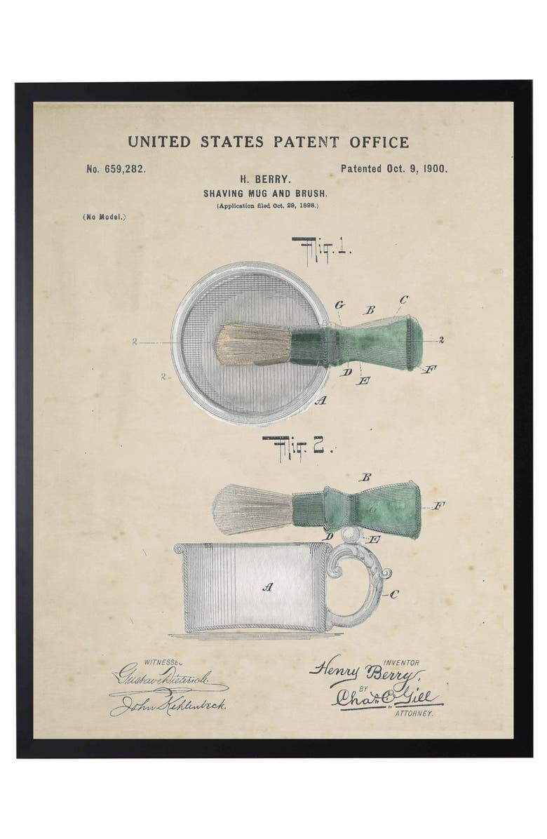 Antique Curiosities Shaving Cup and Brush Patent in Black Frame, Main, color, NO COLOR