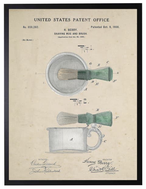 Shaving Cup and Brush Patent in Black Frame