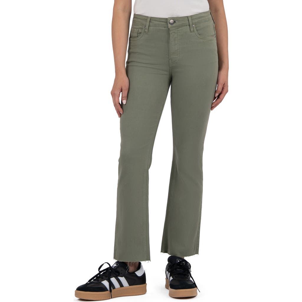 Kut From The Kloth Kelsey Fab Ab Frayed High Waist Ankle Flare Jeans In Green