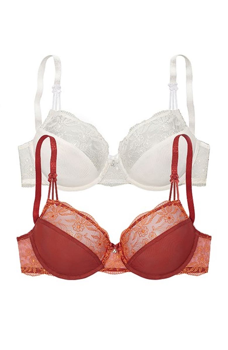 LASCANA Women's 2 Pack Floral Detail Underwire Bras, Alternate, color, Rust Ivory
