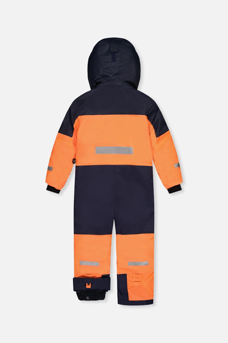 Teknik Fleece Lined & Reinforced Knees One Piece Snowsuit, Alternate, color, Bright Orange and Blue