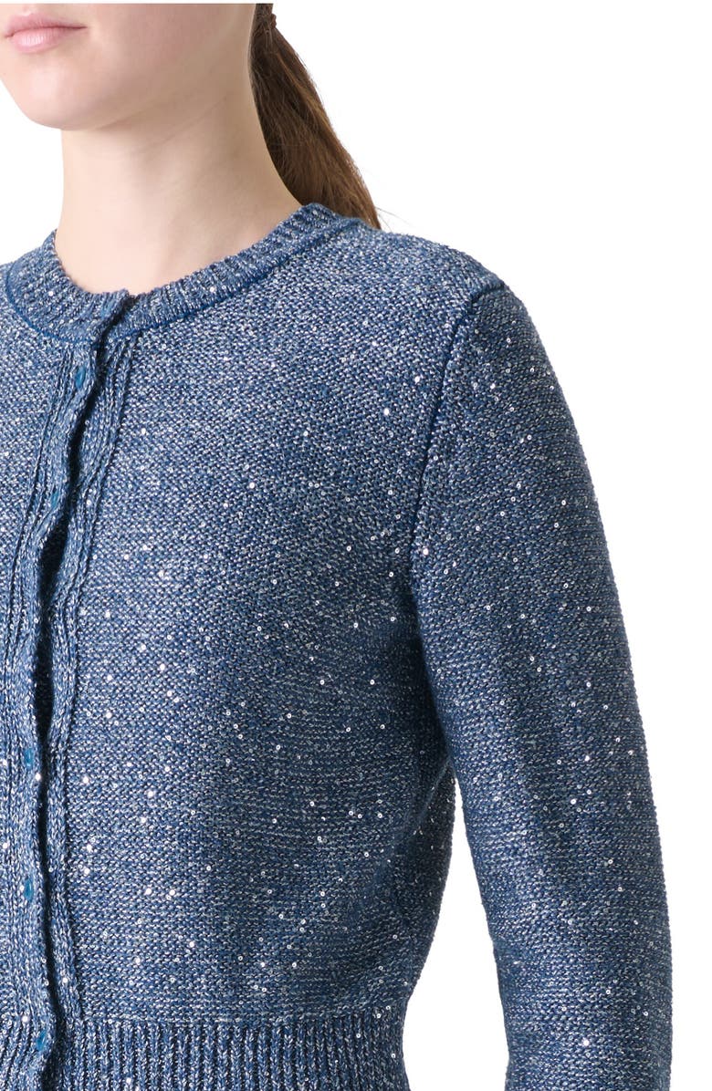 Akris Sequin Knit Linen Blend Cardigan, Alternate, color, Granite Blue