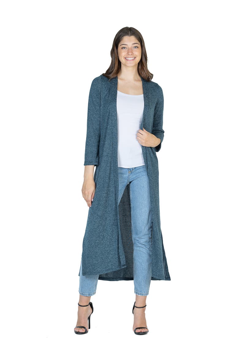 Womens Long Duster Open Front Knit Cardigan, Main, color, Teal