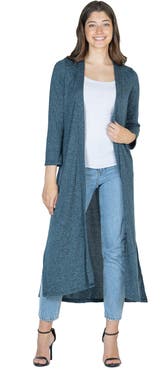 24seven Comfort Apparel Womens Long Duster Open Front Knit Cardigan