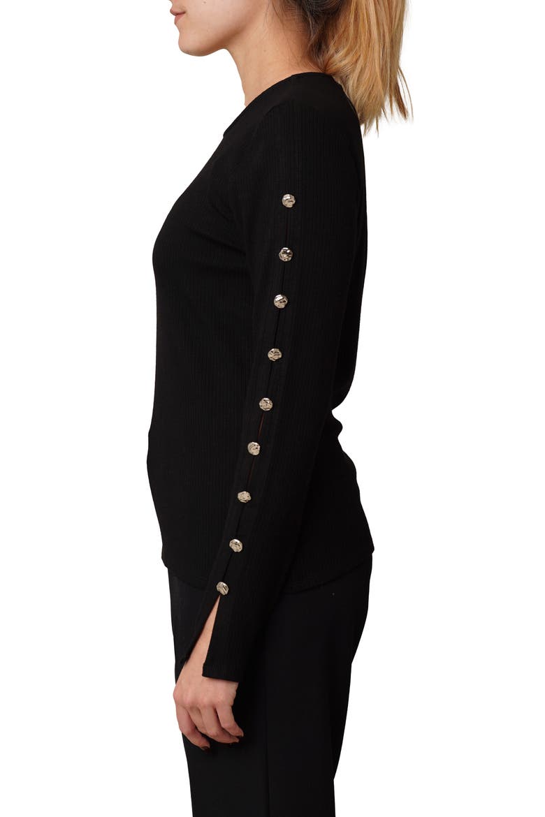 Keyhole Long Sleeve Top, Alternate, color, BLACK