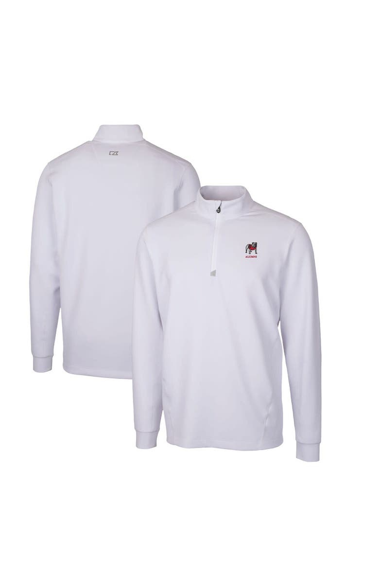 Cutter & Buck Men's Cutter & Buck White Georgia Bulldogs Alumni Logo Traverse DryTec Stretch Quarter-Zip Pullover Top, Main, color,