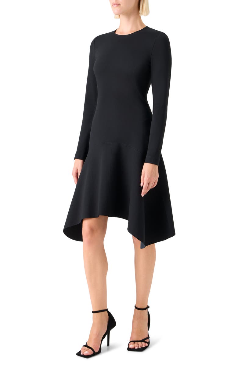 Akris punto Long Sleeve Asymmetric Midi Dress, Alternate, color, Black