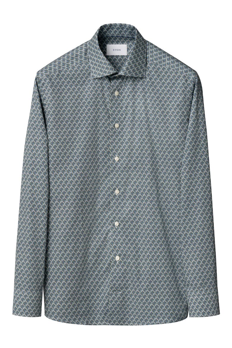 Slim Fit Geometric Twill Shirt, Alternate, color, MEDIUM GREEN