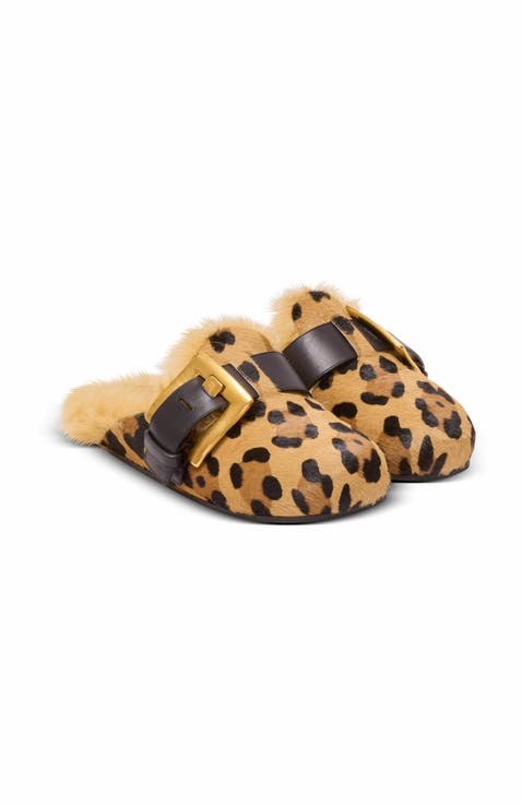 Anthem Leopard Print Ponyskin Leather And Faux Fur Mules