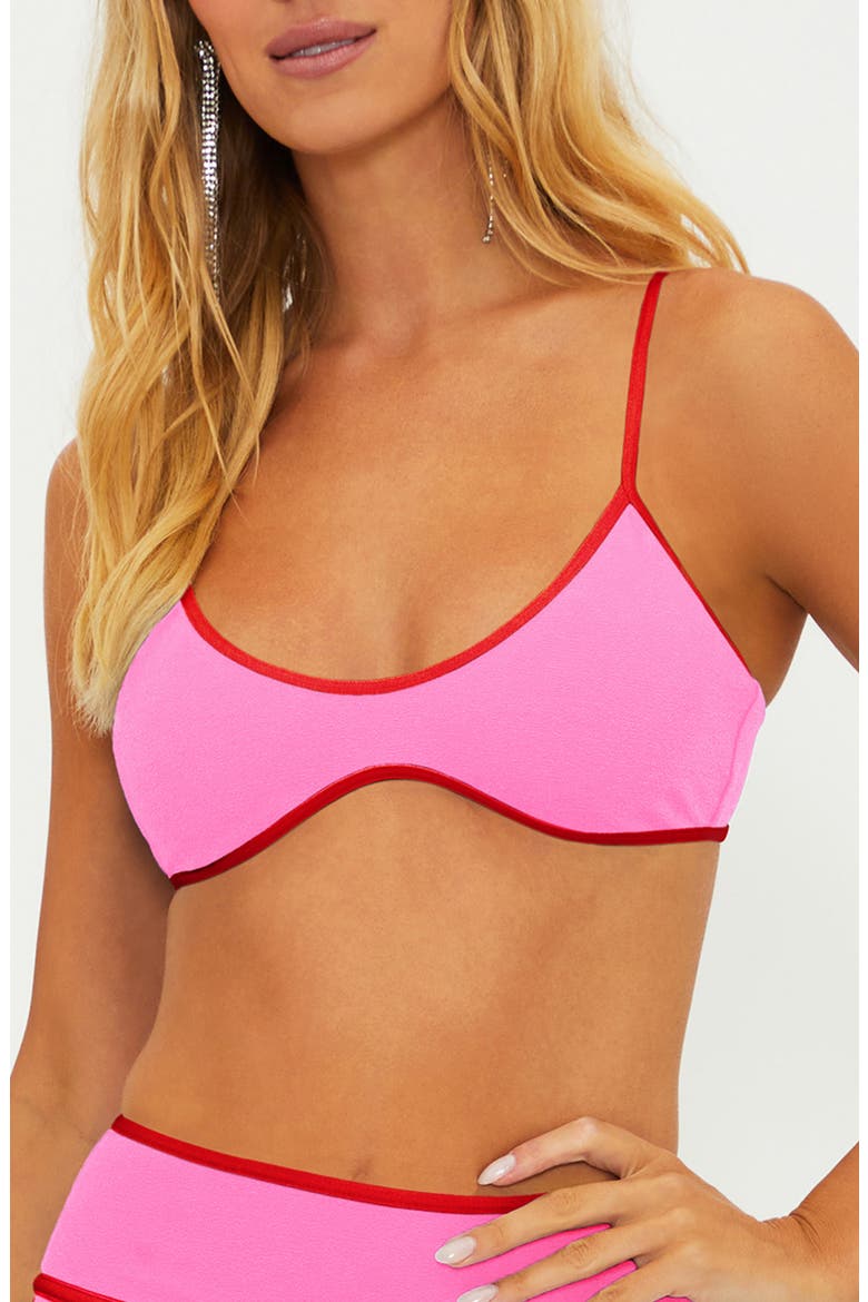 Leona Contrast Binding Bikini Top, Main, color, ELECTRIC PINK