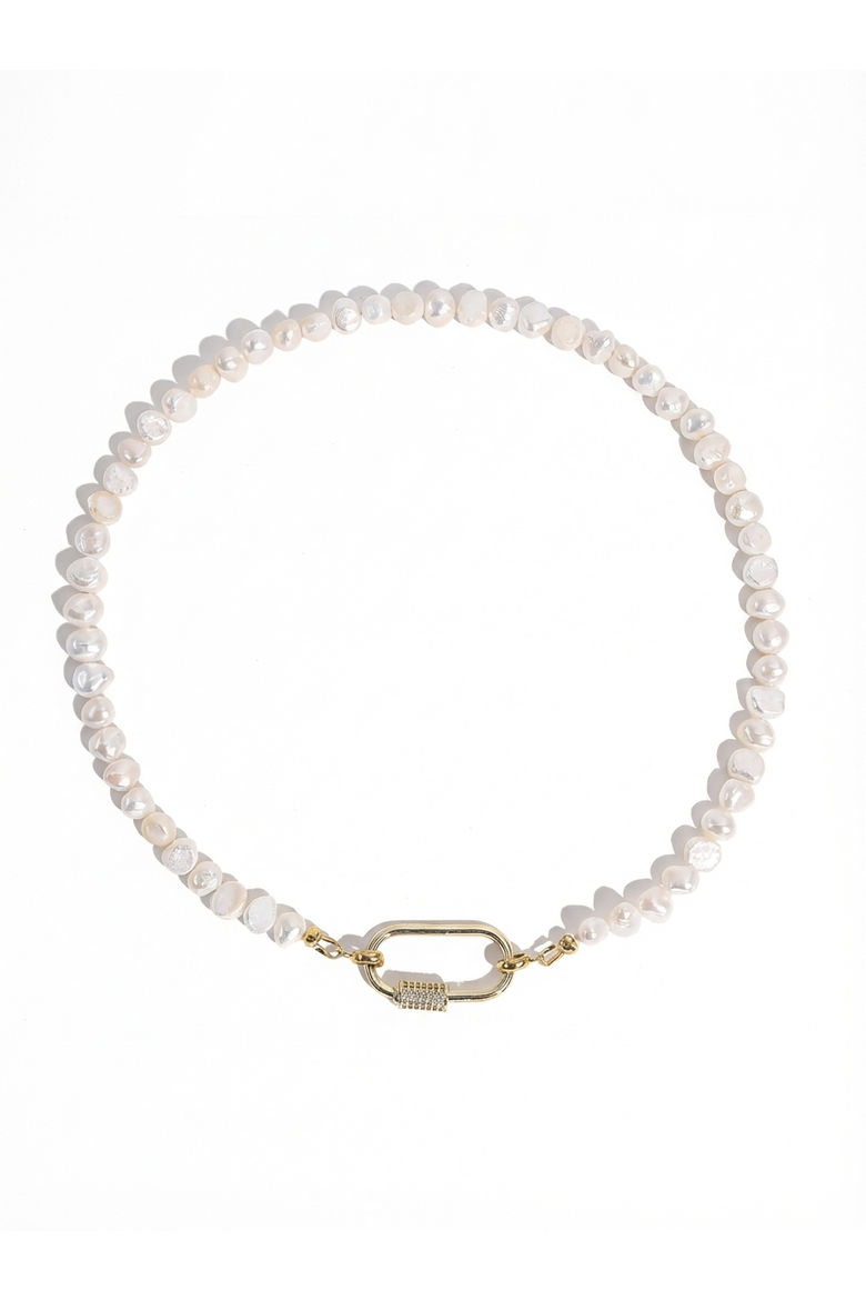 Freshwater Pearl Carabiner Clasp Gold Necklace, Main, color, 18K Gold Plated
