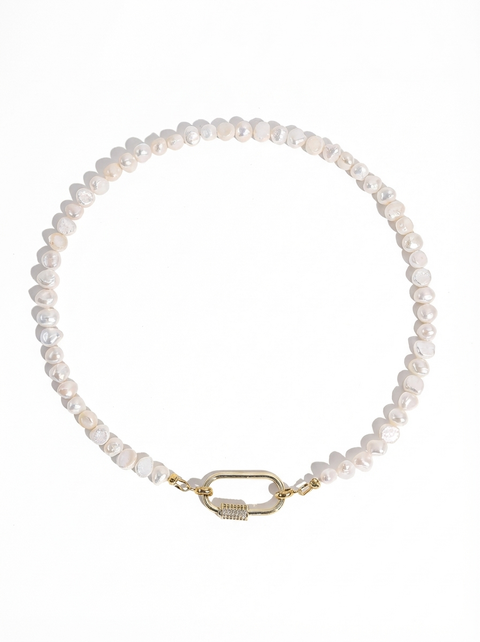 Freshwater Pearl Carabiner Clasp Gold Necklace