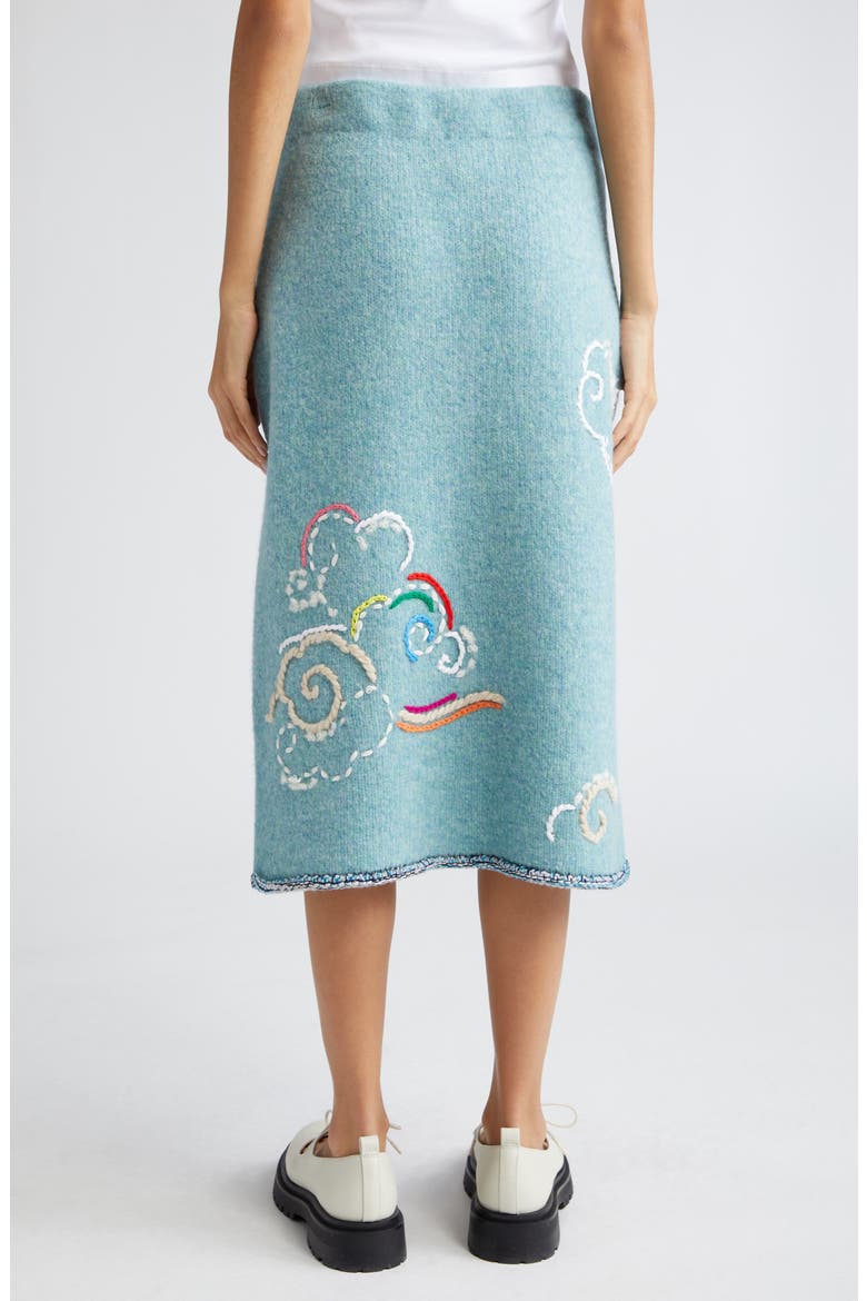Cloud Embroidered Wool Blend Skirt, Alternate, color, BLUE